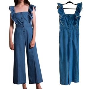 Sea New York Blue Denim Ruffled
Shoulder Wide Leg Jumpsuit - 2
